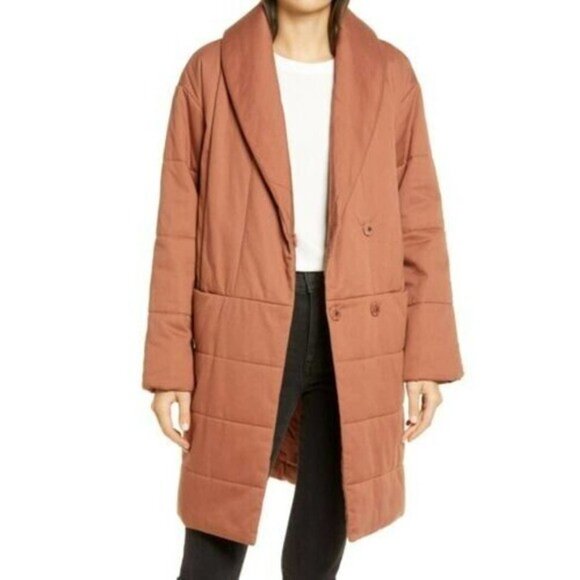 Madewell Dumont Quilted Coat Burnt Orange Snap Front Oversized